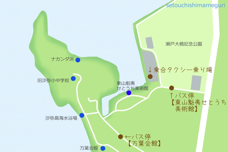 沙弥島の地図(バス停)