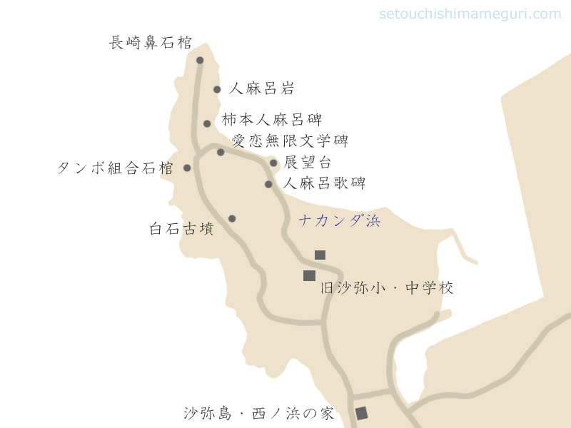 沙弥島の地図(遺跡・史跡)