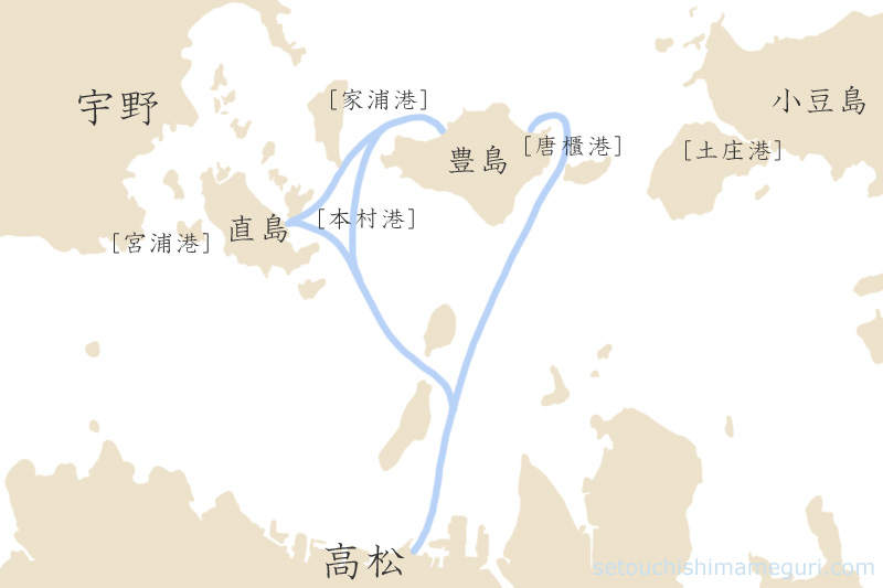 高松－豊島へのフェリー・高速船の航路