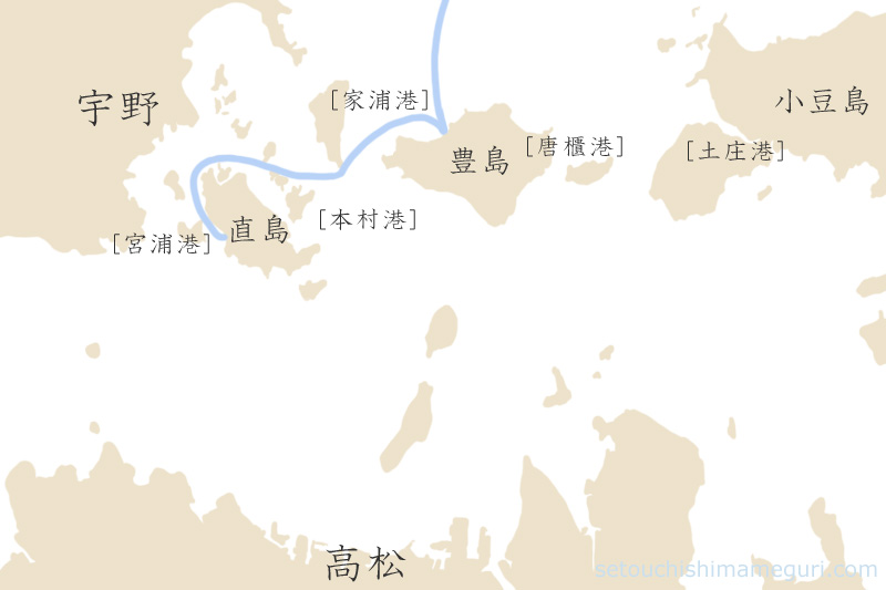 直島－豊島へのフェリー・高速船の航路